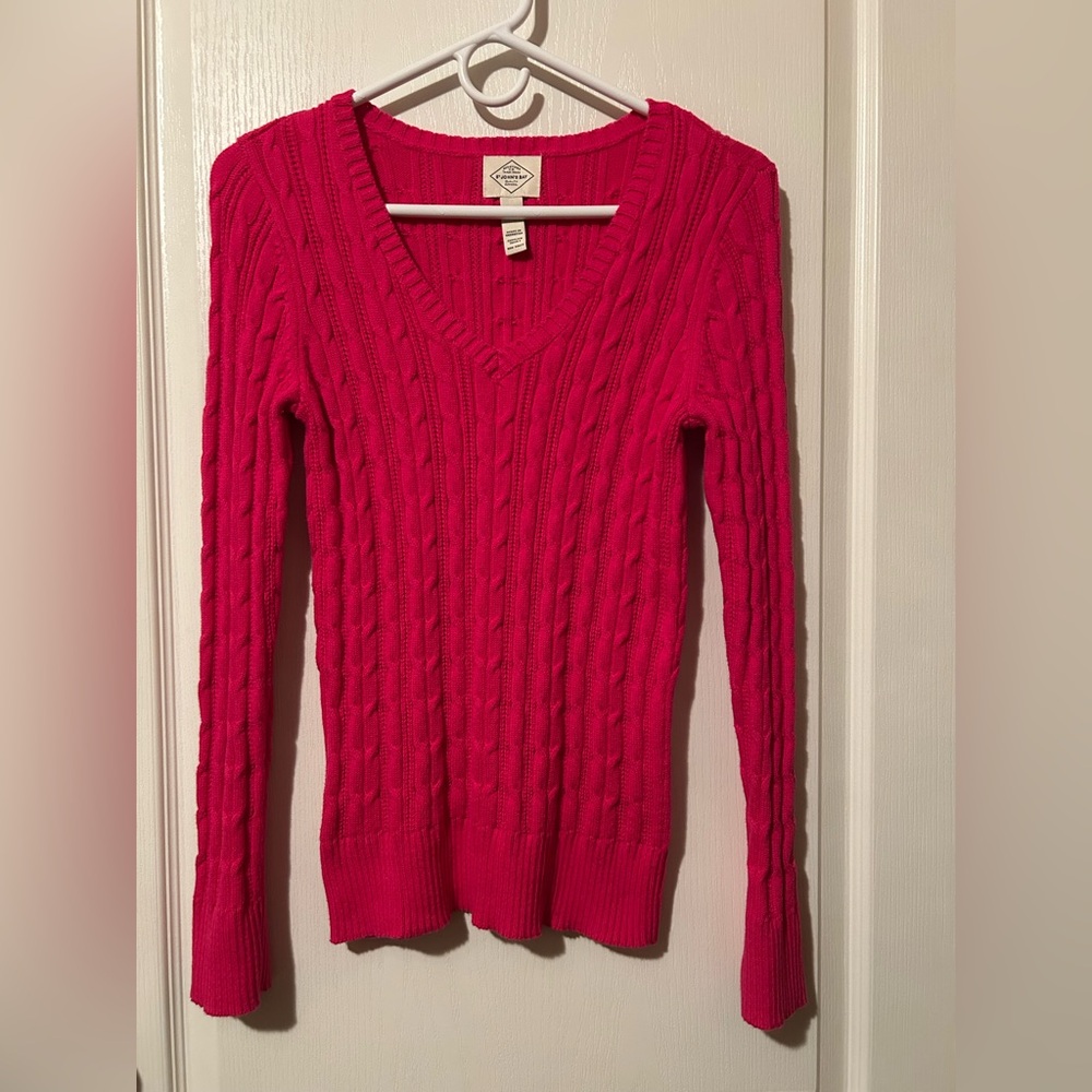 NWOT St. John's Bay V-Neck Sweater - Bright Pink